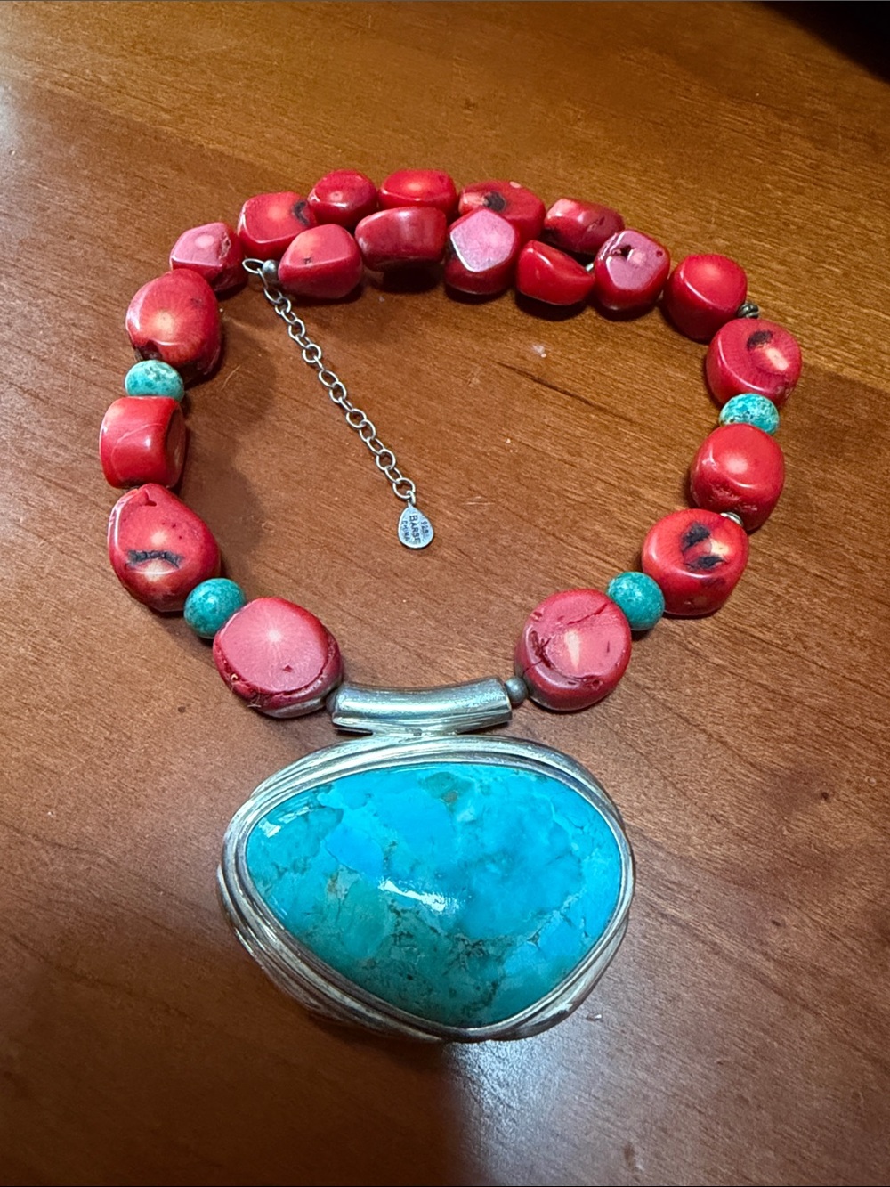 BARSE -Show stopper!! Chucky Coral, Turquoise ‘ Sterling silver necklace - Picture 5 of 11